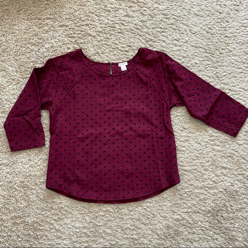 Jcrew Velvet Polka Dot Three Quarter Length Sleeve Top